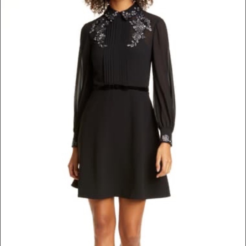 Ted Baker Embroidered Collar Long Sleeve Shirtdress
